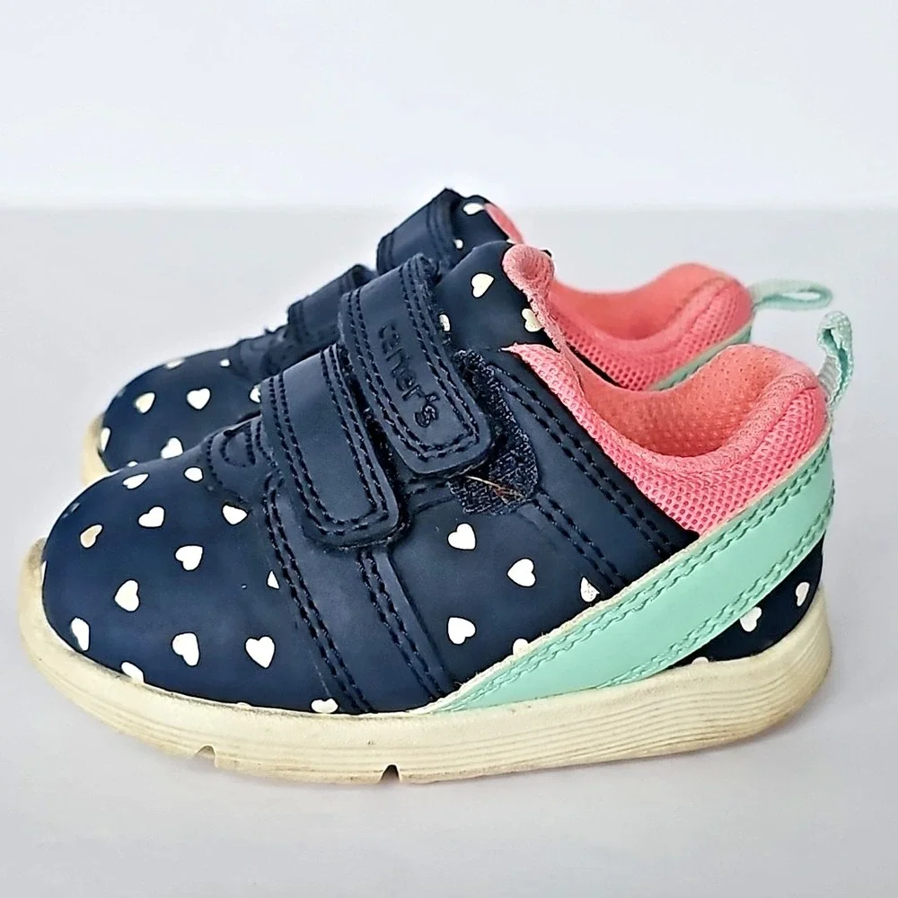 Carter's Every Step Baby Girls Relay Sneaker Blue White Hearts Size 3 1848
